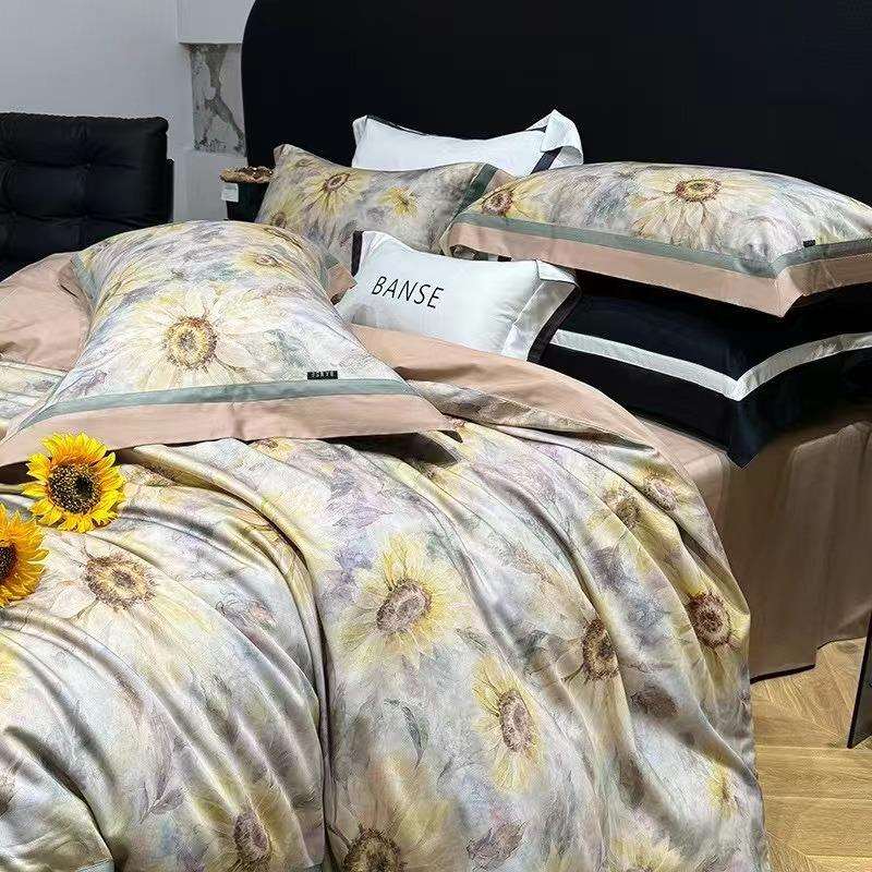 美式100支匹马棉四件套 纯棉数码印花全棉被套长绒棉别墅床上用品