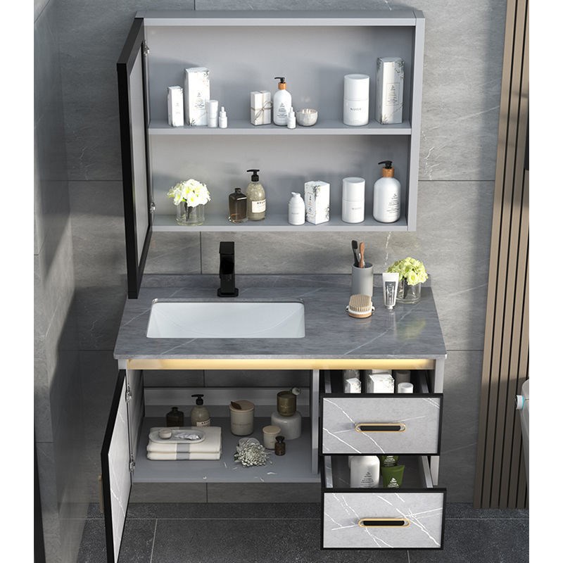 90cm浴室柜组合洗手洗漱台100cm洗脸盆柜组合卫生间岩板智能镜柜