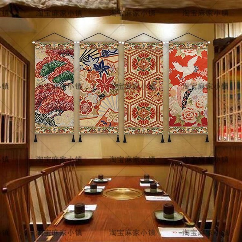 日式传统花纹挂画餐厅和风店铺民宿软装民间花纹墙面.布艺装饰画图片