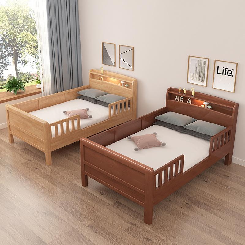 【折扣价】全实木儿童加宽拼接床老人床单人床1米1.2米1.35带护栏