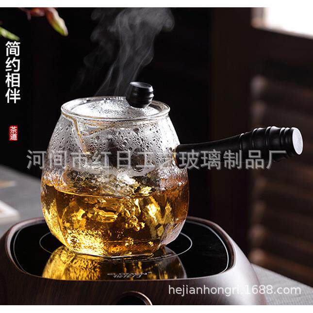 双内胆耐高温蒸煮茶器家用侧把玻璃壶全透明蒸汽煮茶壶电陶炉套装