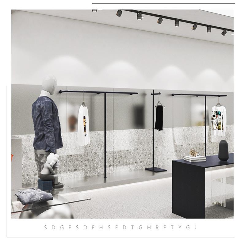 服装店展示架黑色不锈钢上墙侧挂衣杆女装店陈列落地货架