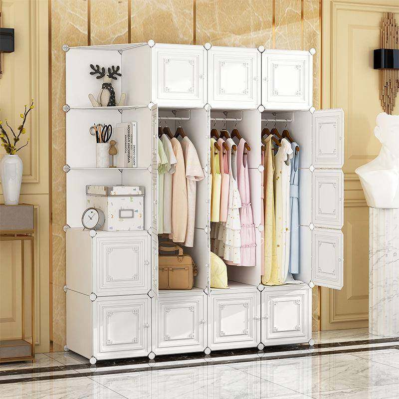 儿童衣柜简易实木组装衣橱现代简约钢管加粗加固小号收纳架大柜子