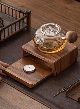 黑胡桃木烛台蜡烛温茶炉玻璃茶壶明火加热底座家用保温暖茶器烤茶