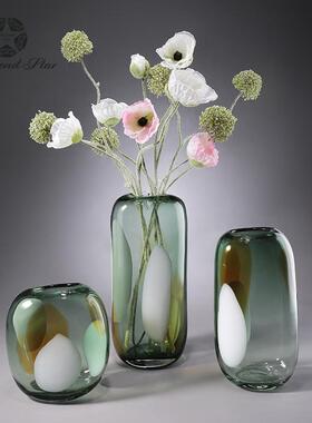 钻石星绿色干花玻璃花瓶彩色透明富贵竹鲜花直筒花器摆件竹节