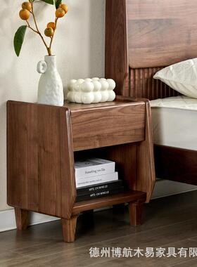 北美黑胡桃木床头柜卧室家居全实木带抽床边柜储物柜卧室收纳家用