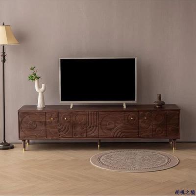 北欧全实木斗柜中古复古风雕花餐边柜家用客厅储物柜简约电视边柜