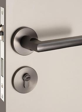 灰色极简门锁室内卧室房间门锁静音磁吸门锁分体通用型家用木门锁