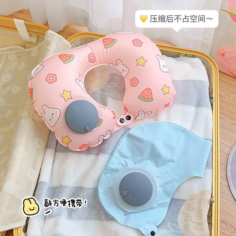 按压式充气u型枕可携式旅游旅行枕水果印花头枕飞机护颈枕u形枕脖
