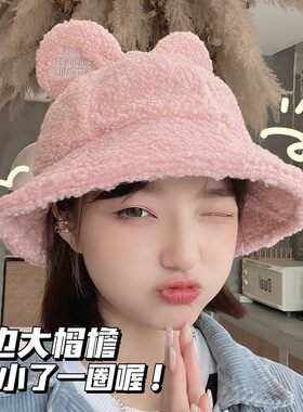 ins潮冬天毛绒帽可爱盆帽女蝴蝶结日系甜美可爱帽子显脸小渔夫帽