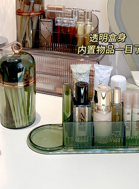 桌面化妆品收纳盒新款轻奢防尘旋转家用宿舍梳妆台高瓶化妆刷子筒