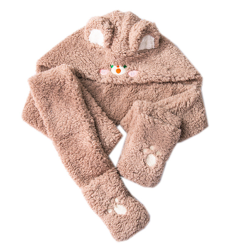 可爱小熊帽子保暖女冬季围巾手套一体毛茸茸冬天毛绒口罩骑车头套