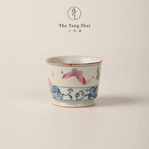 了堂斋手绘蝴蝶雏菊青花茶杯中式家用功夫茶品茗杯单杯茶席茶器