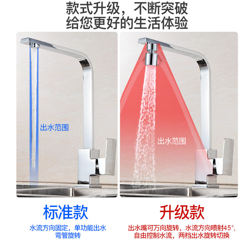 全铜厨房四方冷热水龙头不锈钢洗菜手工盆水槽烤漆可旋转龙头家用
