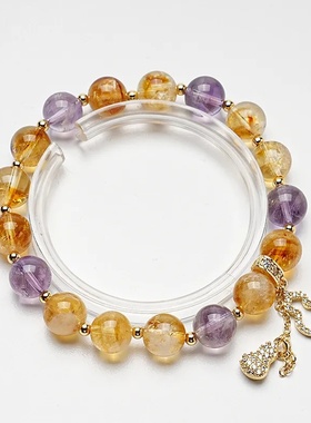 【缤纷舞蝶】高货天然黄塔晶水晶手串女款玻利维亚紫显白手链