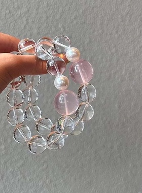 天然白水晶手串简约高级感粉晶串珠手链女百搭小众设计手饰