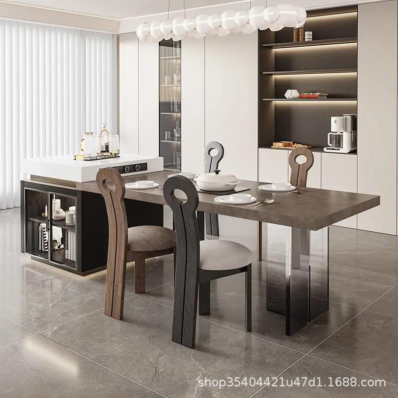 悬浮岛台餐桌一体可伸缩家用岩板厨房中岛台高端设计茶吧操作台