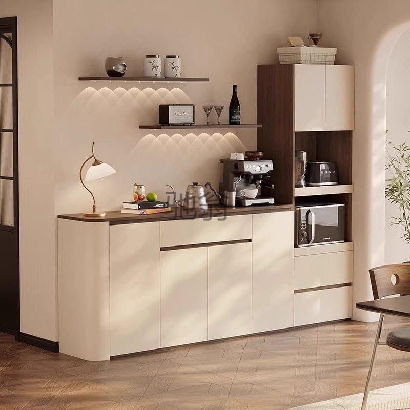 lw0中古风餐边柜靠墙一体客厅家用小户型圆弧高低组合柜储物柜茶