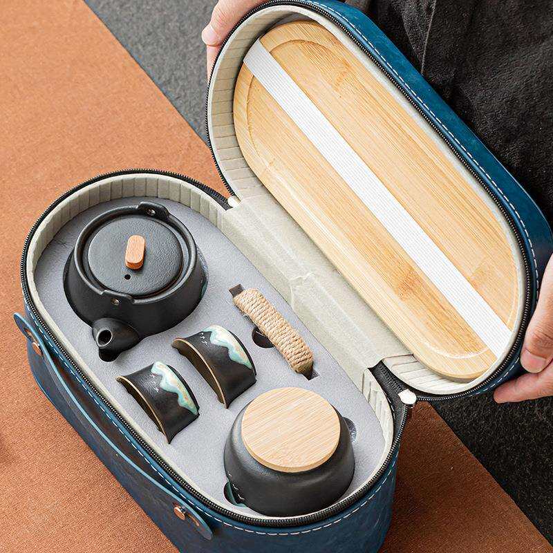 旅行茶具套装便携式户外陶瓷快客杯一壶二杯随行功夫泡茶壶茶杯