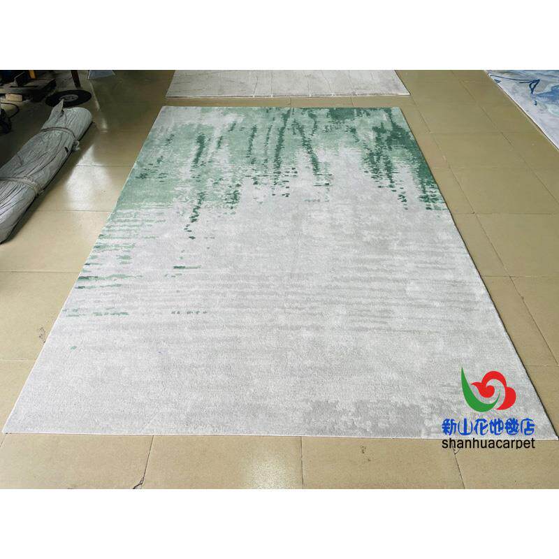 新中式绿色抽象水墨画手工腈纶客厅茶几沙发地毯大厅接待室贵宾室