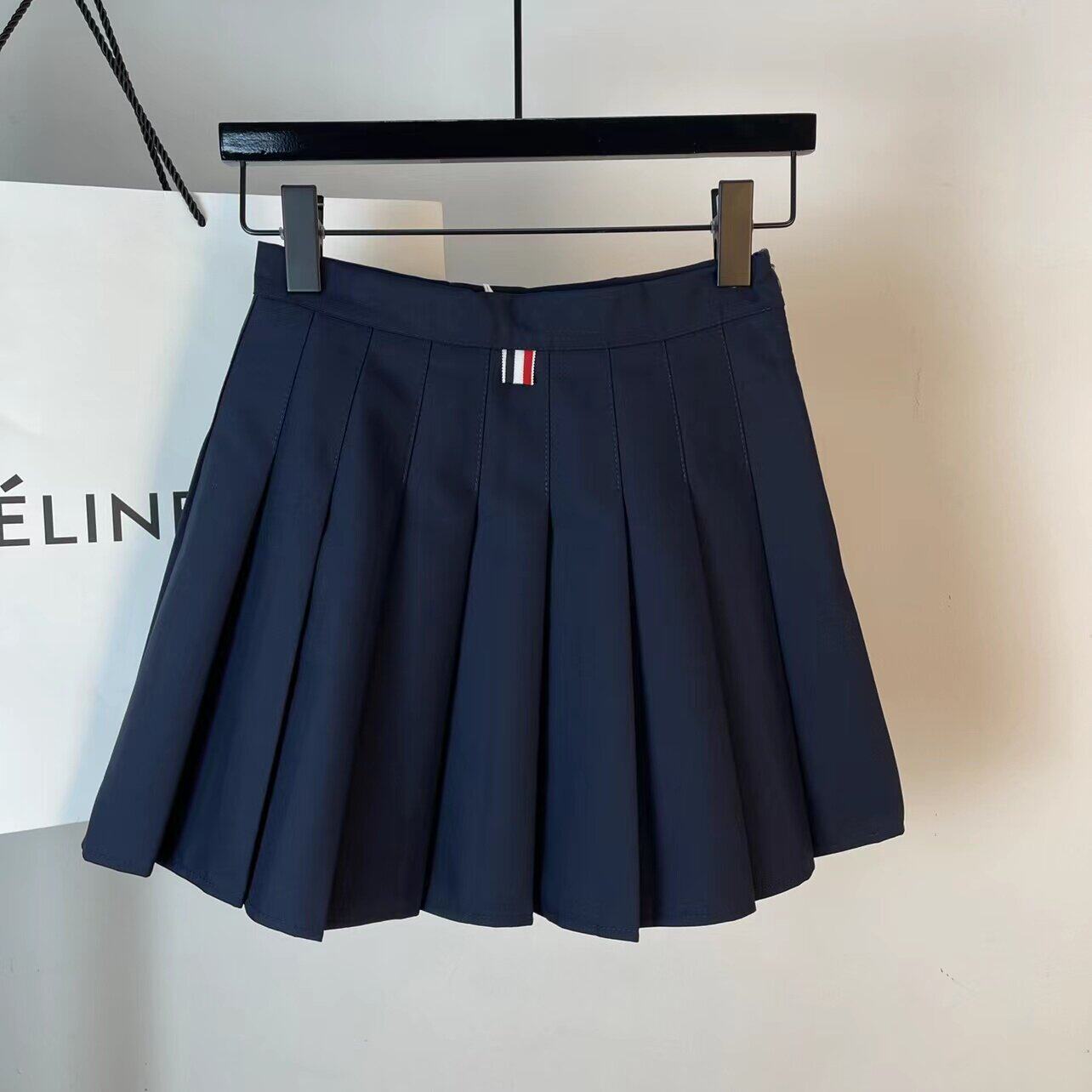 西装料TB灰色百褶裙A字高腰显瘦百搭短裙藏青色半身裙裤裙女春秋