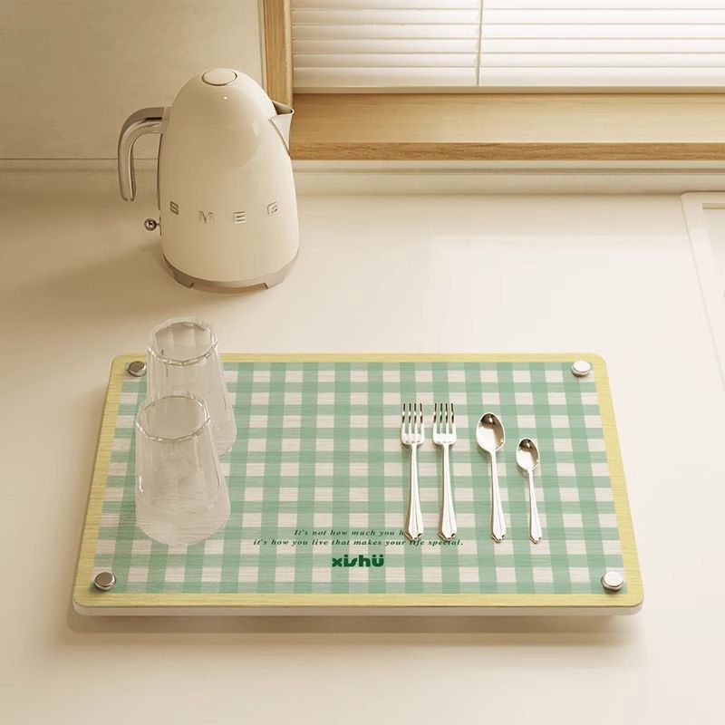 卡通硬硅藻泥台面洗手台洗漱垫吸水速干牙刷杯具置物架浴室沥水垫