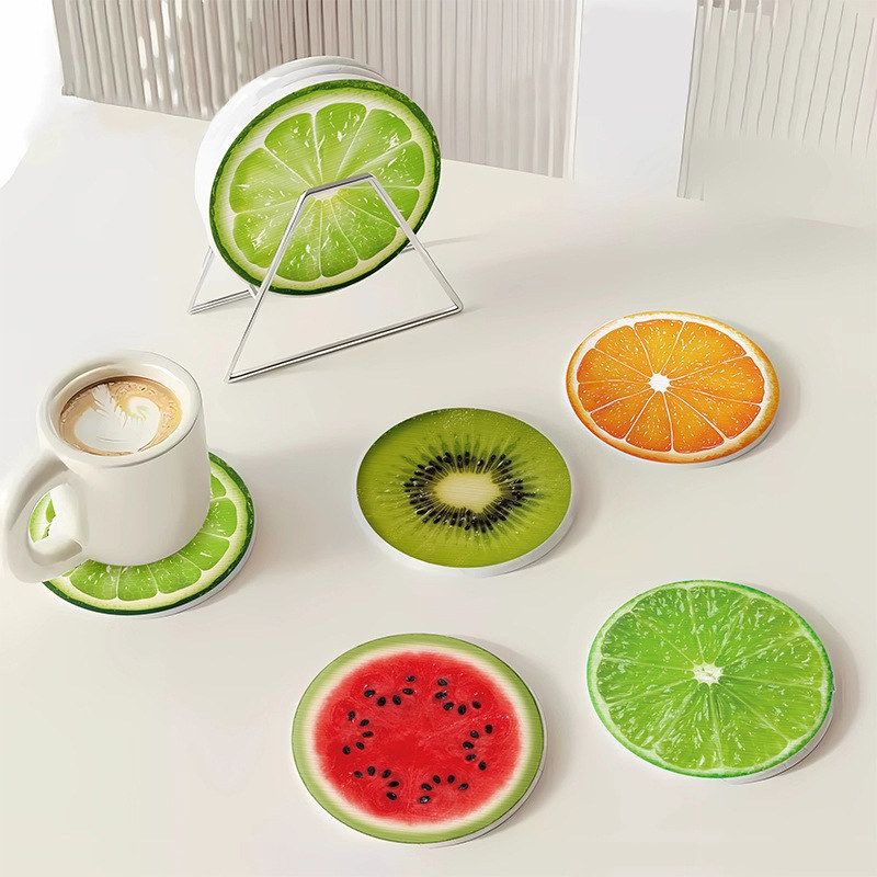 硬硅藻泥杯垫仿真水果切片台面吸水垫隔热防烫洗手台刷牙杯沥水垫