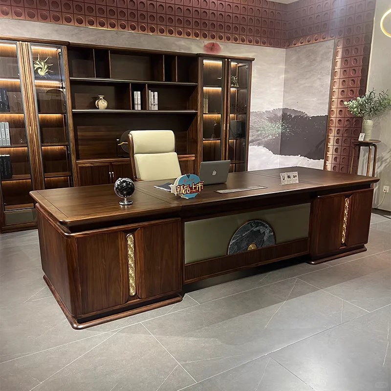 新中式实木老板桌简约现代经理办公E室家具组合轻奢烤漆办公大班