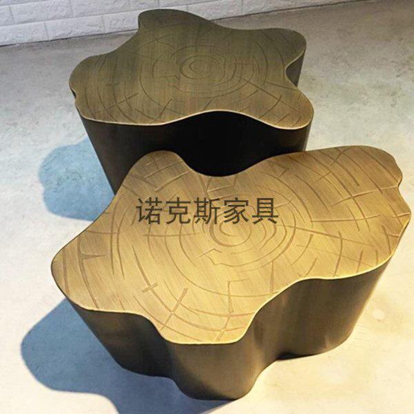 沙发边桌客厅茶桌树根茶几酒店大理石镀金不锈钢样板房中式后现代