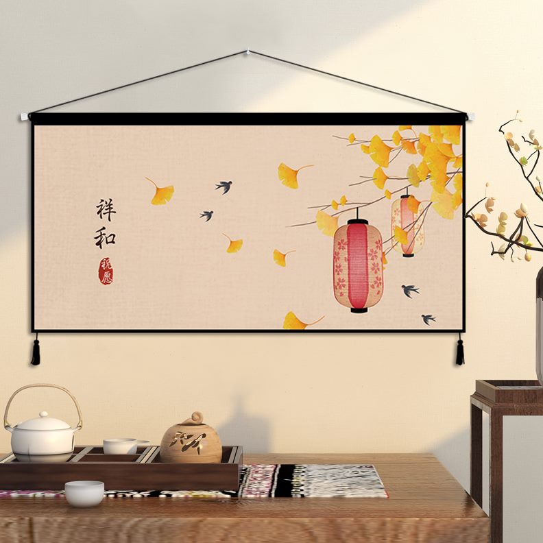 画挂布挂毯客厅挂画布艺背景布新中式卧室墙面装饰背景墙装饰横版图片