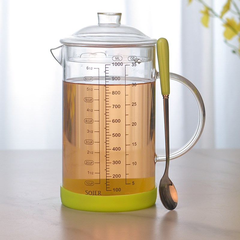 玻璃刻度杯可微j波加热牛奶杯量杯家用大容量毫升杯有盖耐热水杯