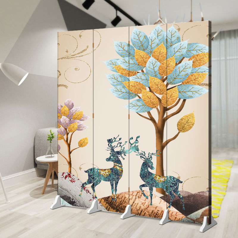 北欧麋鹿屏风隔断l客厅小户型玄关可折叠移动简约卧室遮挡家用背