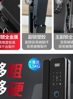 办公室玻璃门指纹锁免开孔无框有框免地插密码锁双门推拉门智能锁
