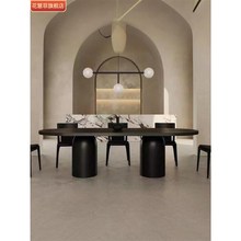 北欧实木会议桌长桌n简约现代黑色大板书桌餐桌椭圆形办公桌工作