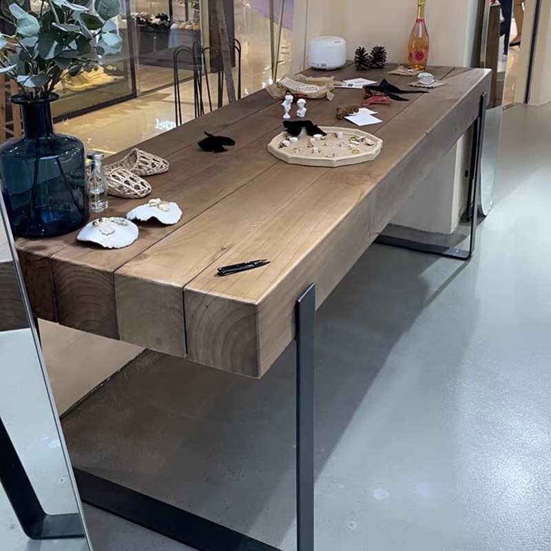 北欧服装店实木中岛原木展示台复古餐桌橱窗流水侘寂风格茶几
