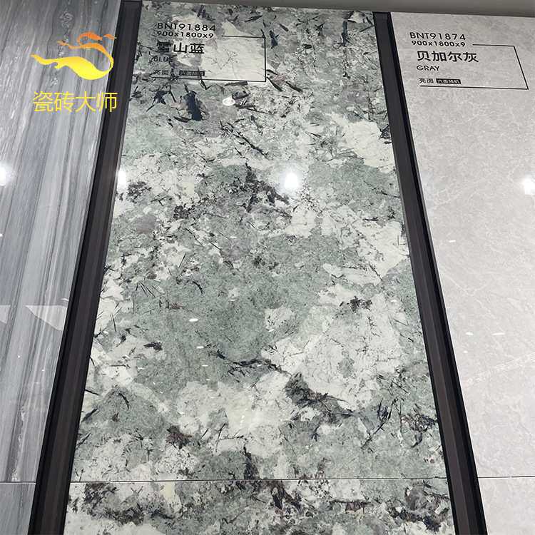 佛山瓷砖绿色大板客厅地砖900x1800亮面连纹雪山绿厨卫电视墙砖