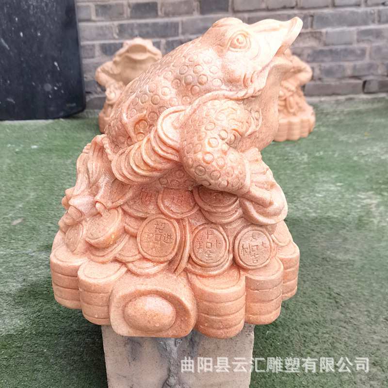 定制青石金蟾三足蟾蜍金蝉摆件家用流水摆件石材雕刻三脚金蟾石雕