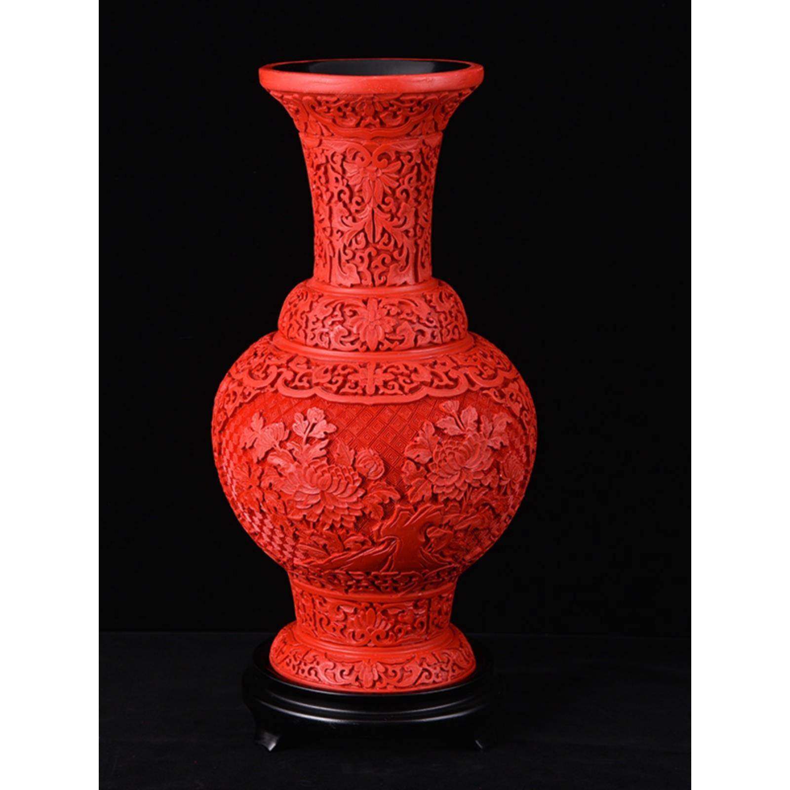 15寸花瓶扬州特色漆器厂工艺传统中式家居装饰摆件剔红雕漆礼品物
