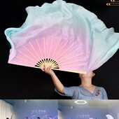 花粉真丝渐变舞古典舞扇夏如中国古风加长蓝跳舞扇秧歌扇子胶生州