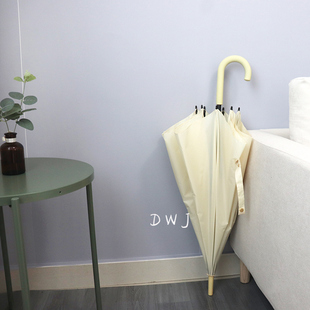 日系奶杏色长柄伞纯色o小清新加固防风直杆雨伞女定制广告伞印log