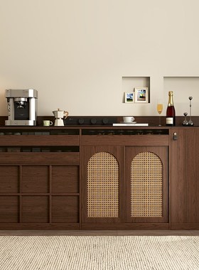 中古风实木餐边柜一体靠墙矮柜岩板台面茶水柜宋式V美学储物柜定