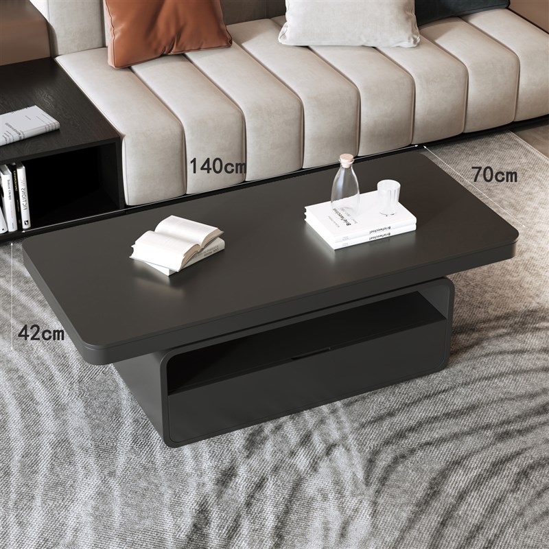 2025新款长方形岩板茶几桌客厅家用轻奢现代简约高级Y感带实木抽