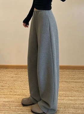 灰色韩系休闲风低腰竹节香蕉裤女秋冬2025新款加绒保暖弯刀阔腿裤