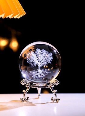 创意水晶球小摆件办公室工位书房卧室桌面玻璃球装V饰品送孩子礼