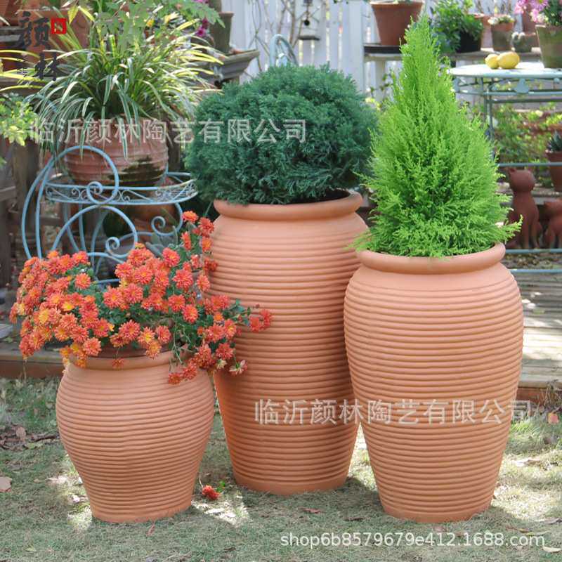 简约田园红陶花盆景观陶罐美式陶罐花瓶阳台别墅粗陶透气大号摆件