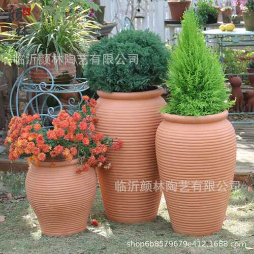 简约田园红陶花盆景观陶罐美式陶罐花瓶阳台别墅粗陶透气大号摆件