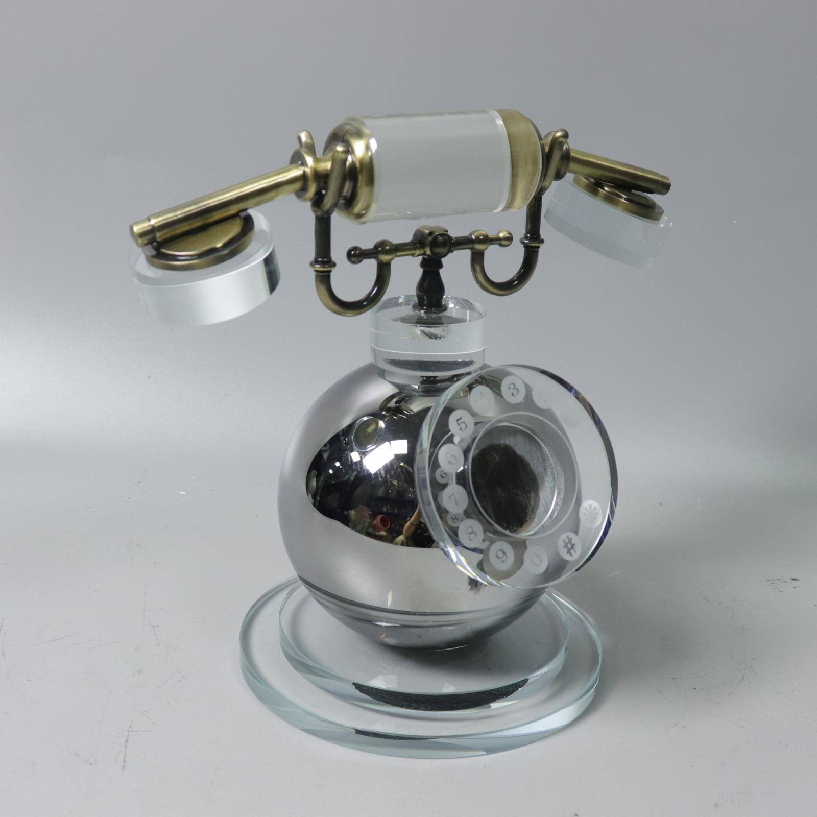 简约现代创意水晶金属电话机摆件展厅样板间客厅桌面家居软装饰品