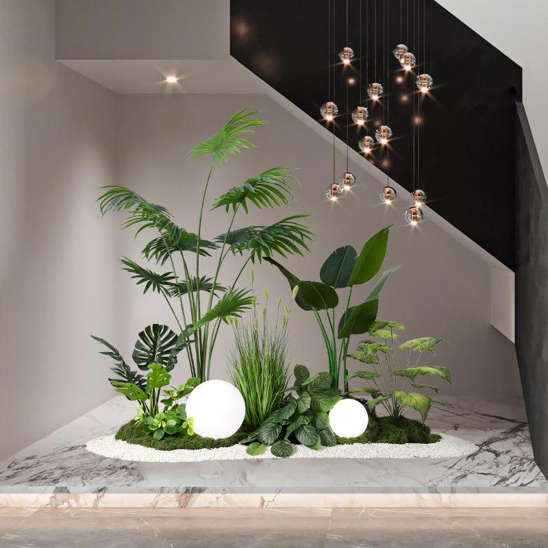 室内仿真绿植造景大型景观植物装饰商场酒店楼梯下假树落地摆件
