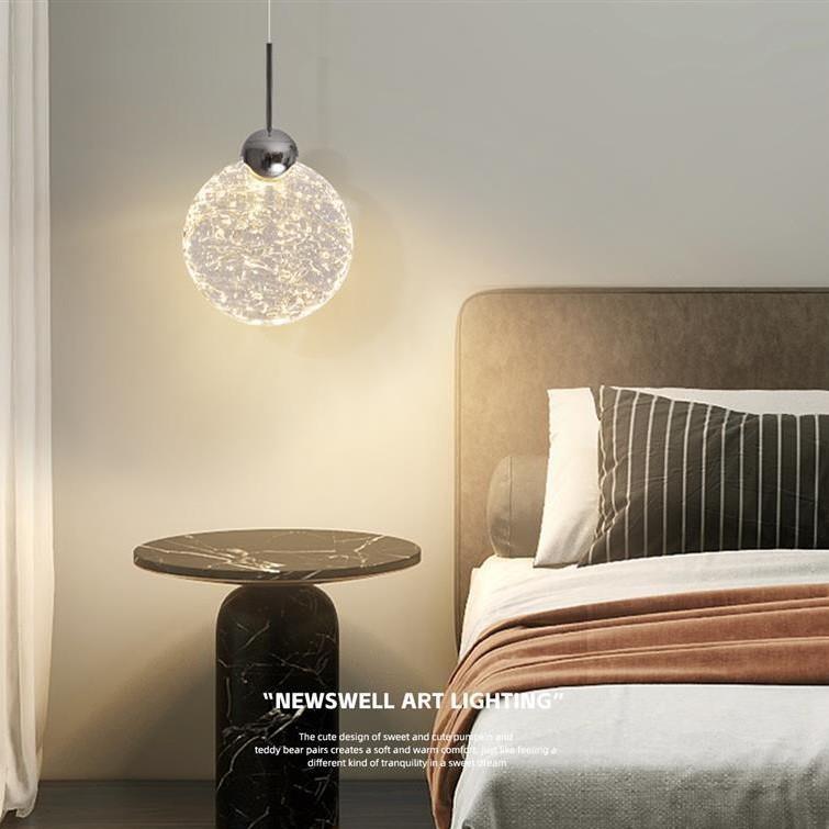 意式极简卧室床头小吊灯简约轻奢水晶浮冰玄关灯高级感氛围吊线灯