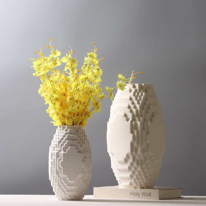 3D打印陶瓷花瓶 创意肌理纹扁瓶 家居客厅插花装饰品摆件玄关布置